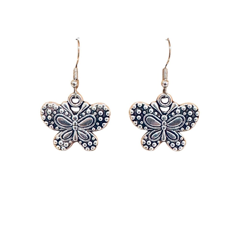 Silver Butterfly on Stainless Steel Silver Earrings #2190